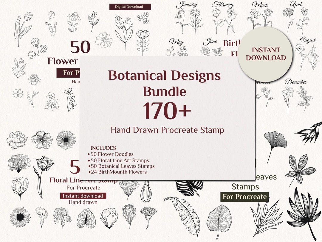 170+ Procreate Botanical Stamps Bundle: Floral & Leaves, Botanical ...