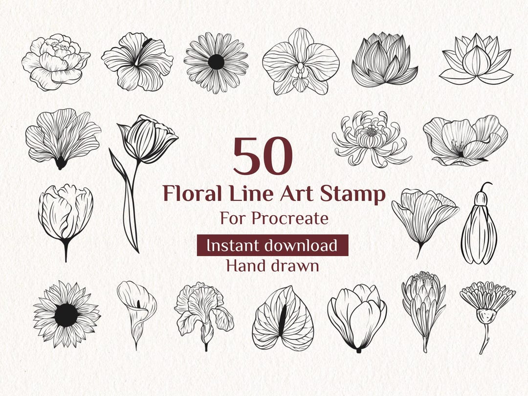 50 Procreate Flower Stamps, Floral Procreate, Botanical, Flower Stamps ...