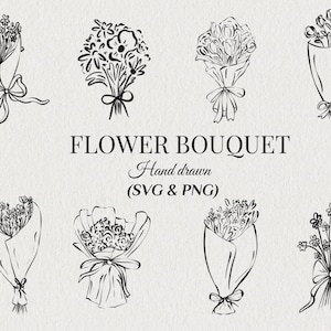 8 Bouquet svg bundle,  flowers svg png hand drawn,  floral svg,  wildflowers svg, minimalist bouquet svg, botanical svg, digital download