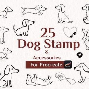 Procreate Dogs Stamp Brushes – 25 Hand-Drawn Dogs Stamps for Procreate App – Digital Brush Set for iPad Drawing