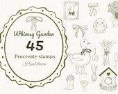 Whimsy Garden - 45 Cottagecore Procreate Stamps, Digital Download, Hand Drawn Garden Brushset, Cute Bunny & Duck Clipart, Digital Download
