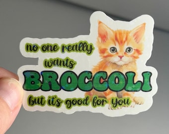 No One Really Wants Broccoli But It’s Good For You Orange Cat Kitten Sticker, Fourth Wing, Onyx Storm, Bookish, Booktok, Book Lover, Laptop