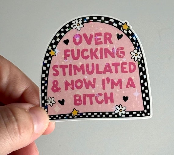 Overstimulated and Now I'm a Bitch Holographic Text Sticker, Bookish, Booktok, Book Lover, Laptop, Kindle, Water Bottle