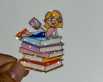 Lizzie Bookish Reader Ljudboksklistermärke, Millennial, Y2K-boksnörd, Booktok, Bokälskare, Laptop, Kindle, Vattenflaska