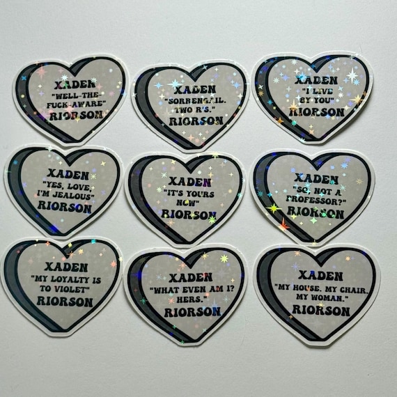 Xaden Riorson Nickname Quote Candy Heart Holographic Sticker, Onyx