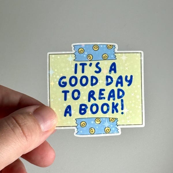 本を読むのに最高の日！付箋ホログラムステッカー、Bookish、Booktok、読書好き、ノートパソコン、Kindle、ウォーターボトル
