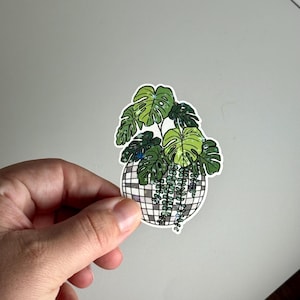 Monstera in Disco Ball Holographic Plant Sticker, Bookish, Booktok, Book Lover, Laptop, Water Bottle