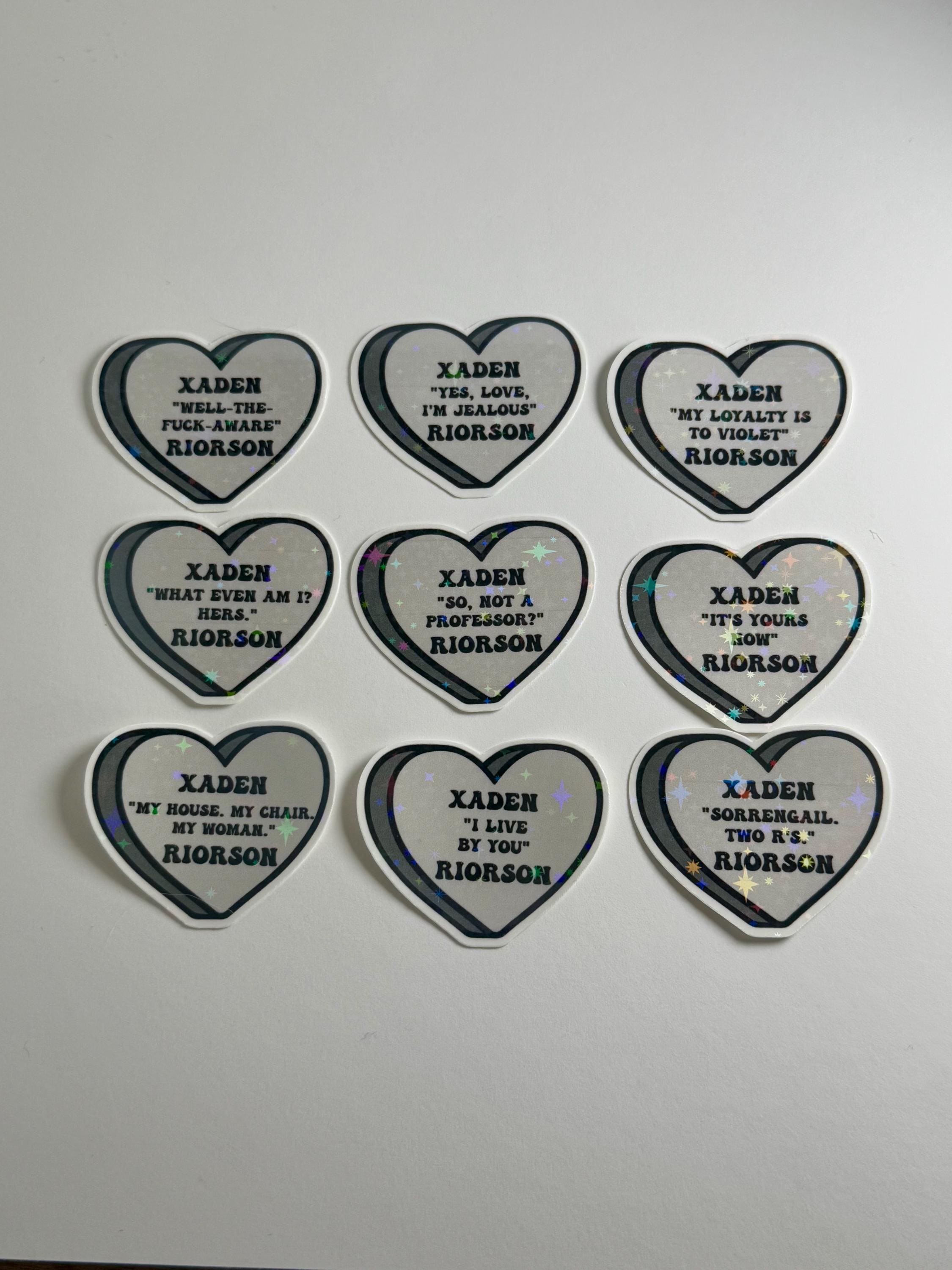 Xaden Riorson Nickname Quote Candy Heart Holographic Sticker, Onyx