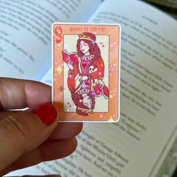 Queen of Horror Spielkartenaufkleber | Bookish, Orange, Smut, Schädel, Thriller | Geschenk für Kindle, Planer, E-Reader, Laptop, Kobo, iPad