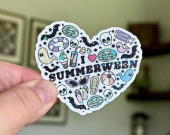 I Love Summerween Heart Sticker | Halloween, Summer, Love, Reader, Spooky | Gift Kindle, Planner, E-reader, Laptop, Kobo, iPad