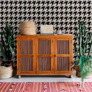 Carta da parati pied de poule nera e beige, pied de poule classica, stacca e attacca o materiale tradizionale