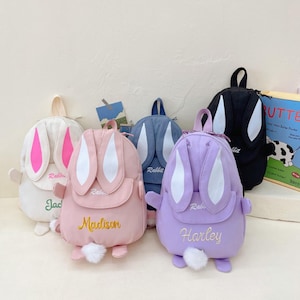 Sac à dos personnalisé lapin pour filles et garçons, sacs à dos brodés personnalisés pour tout-petits, cadeaux