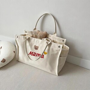 Personalisierte gestickte Name Canvas Einkaufstasche, kundenspezifische Windeltasche für Babypartygeschenk, große Einkaufstaschen, Umhängetaschen für Frauen