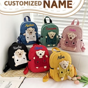 Sac à dos personnalisé pour tout-petits garçons filles Nom personnalisé pour enfants Ours de l'école Sac à dos préscolaire mignon pour cadeaux d'anniversaire Cadeaux de rentrée