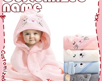 Personalized Baby Hooded Towel: Embroidered Animal Design, Newborn Gift