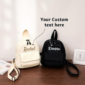 Mini sac à dos personnalisé avec nom brodé, sac à dos personnalisé en velours côtelé pour tout-petit pour enfants, sac à dos de voyage garçons et filles étudiants cadeau bébé