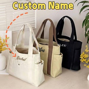 Bestickte Canvas-Tragetasche, Hochzeitsgeschenke für Brautjungfern, personalisierte Wickeltasche mit Reißverschluss