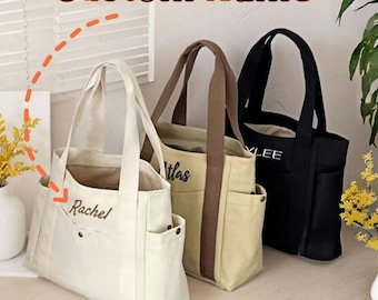 Custom Embroidered Canvas Tote Bag Embroidered Initials Logo Tote Bags Wedding Bridesmaid Gifts Personalization gift Zippered Diaper Bag