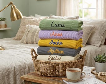Copertina personalizzata per neonati con nome ricamato, realizzata a maglia, regalo per neonato, regalo per baby shower