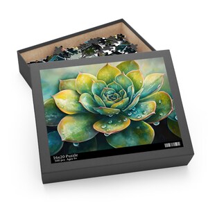 Green Succulent Plant Painting Jigsaw Puzzle. Quality Print, Perfect Gift for Puzzle Lovers (120, 252, 500-Piece)