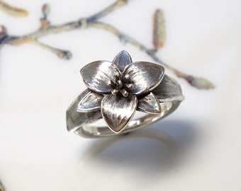 ring silver sterling flower handmade dogwood heirloom rose jewelry