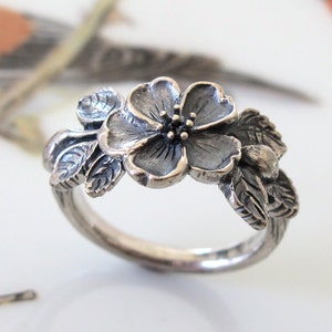 Heirloom Rose Flower Ring Handmade Sterling Silver