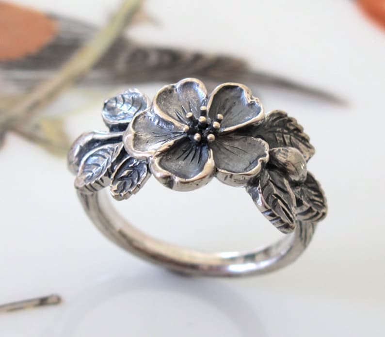 Heirloom Rose Flower Ring Handmade Sterling Silver Etsy