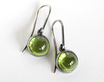 Peridot Cabochon Bezel Set Earrings