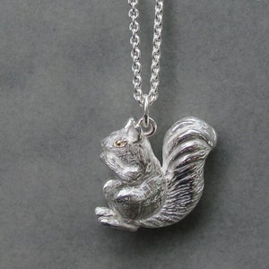 Squirrel Pendant Charm 18k Gold Eyes Sterling Silver image 2