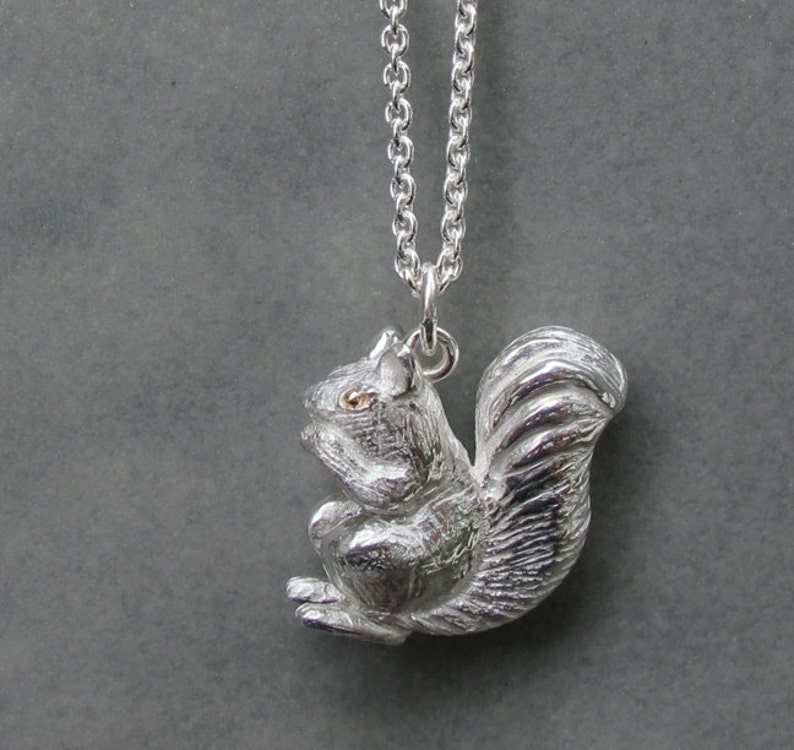Squirrel Pendant Charm 18k Gold Eyes Sterling Silver image 2