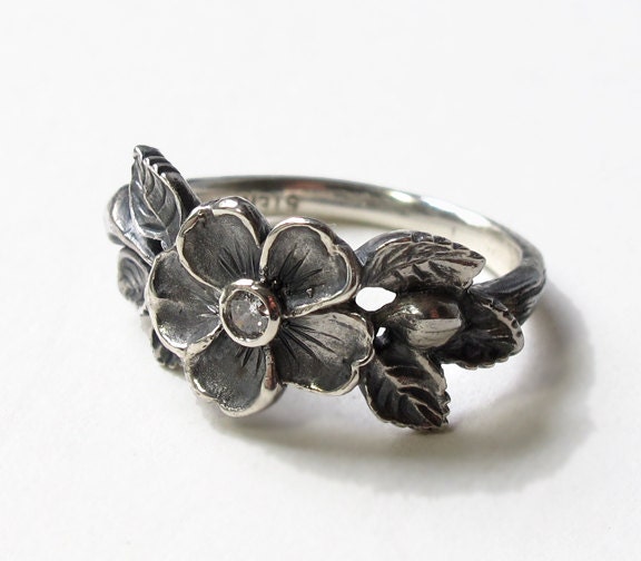 Heirloom Rose Diamond Flower Ring Sterling Silver | Etsy