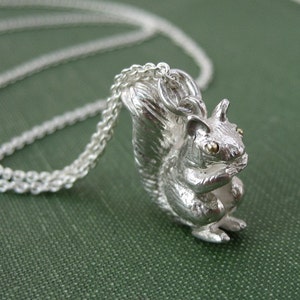 Squirrel Pendant Charm 18k Gold Eyes Sterling Silver image 5