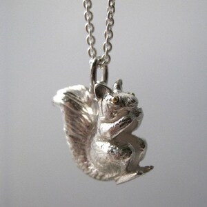 Squirrel Pendant Charm 18k Gold Eyes Sterling Silver image 4