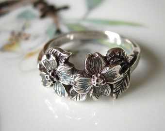 Dogwood Flower Ring Sterling Silver Handmade Jewelry