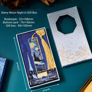 Van Gogh Starry Night Bookmark: Metal Art with Silky Ribbon
