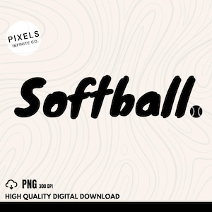 Softball Typography PNG Digital Download, Sublimation & DTF Print, Vintage Typewriter Font, Retro 70s Sports Design, Classic Softball Text