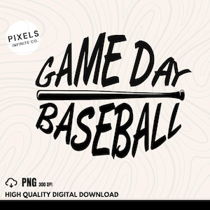 Game Day Baseball Typography PNG, Digital Download, PNG File, Sublimation DTF Design, Classic Typewriter Style, Old-School Distressed Look