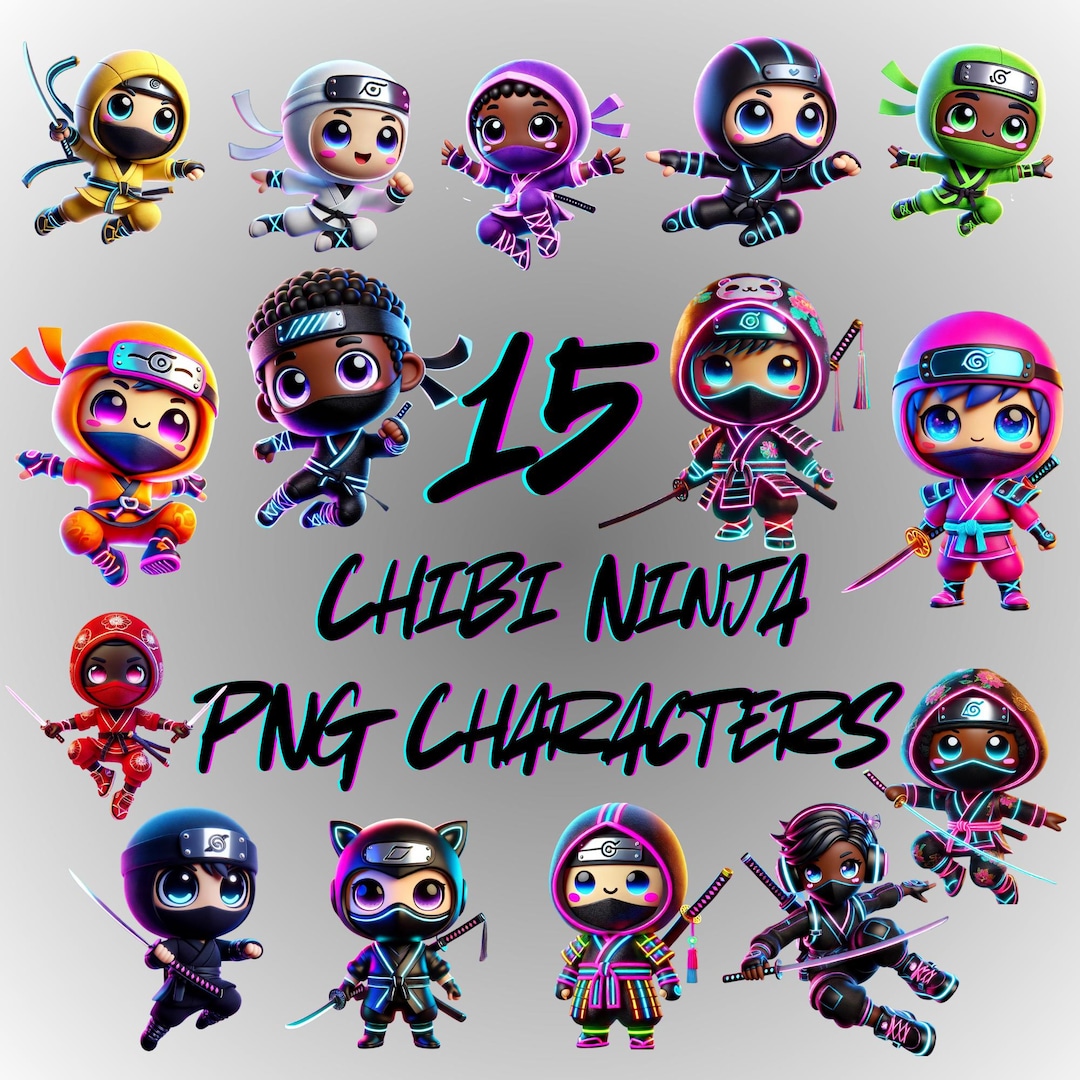 Kawaii Ninja Clip Art Bundle 15 Chibi Ninja Characters High