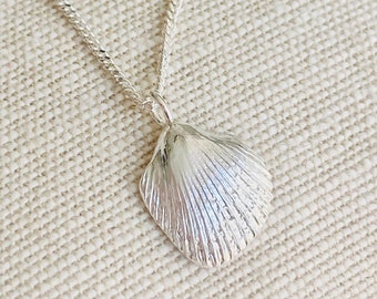 Silver Cockle Shell Pendant Necklace, Solid Silver Shell Necklace, Coastal Jewellery Handmade in UK, Nature Inspired, Sterling Silver Chain