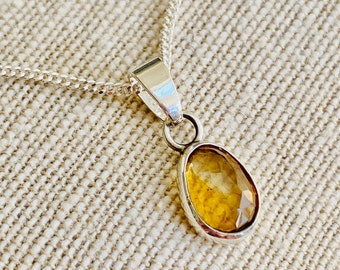 Rose Cut Citrine & Sterling Silver Necklace; November Birthstone Necklace; Handmade in the UK