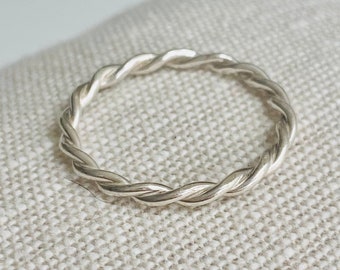 Twisted Silver Stacking Ring, Twist Sterling Silver Ring Stack, Rope Twist Ring, Textured Solid Silver Ring, Any size handmade to order