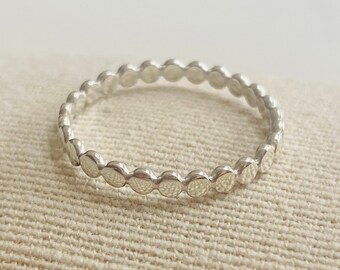 Hammered Bead Sterling Silver Stacking Ring, Silver Textured Ring, Circular Wire Ring