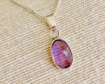 Rose Cut Amethyst & Sterling Silver Necklace; February Birthstone Necklace; Handmade in the UK