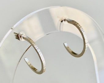 Sterling Silver Textured Hoop Earrings, Silver Hoops, Silver Square Wire Earrings