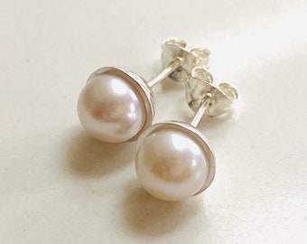 Freshwater Ivory Pearl Stud Earrings, Natural Pearl Earrings, Pearl & Silver Earstuds