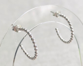 Sterling Silver Bobble Hoop Earrings, Silver Hoops, Bead Wire Earrings
