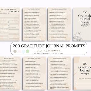200 Gratitude Journal Prompts, Writing Prompts Notebook, Mindfulness Journal, Self-reflection Gift, Daily Inspirational Prompt Cards