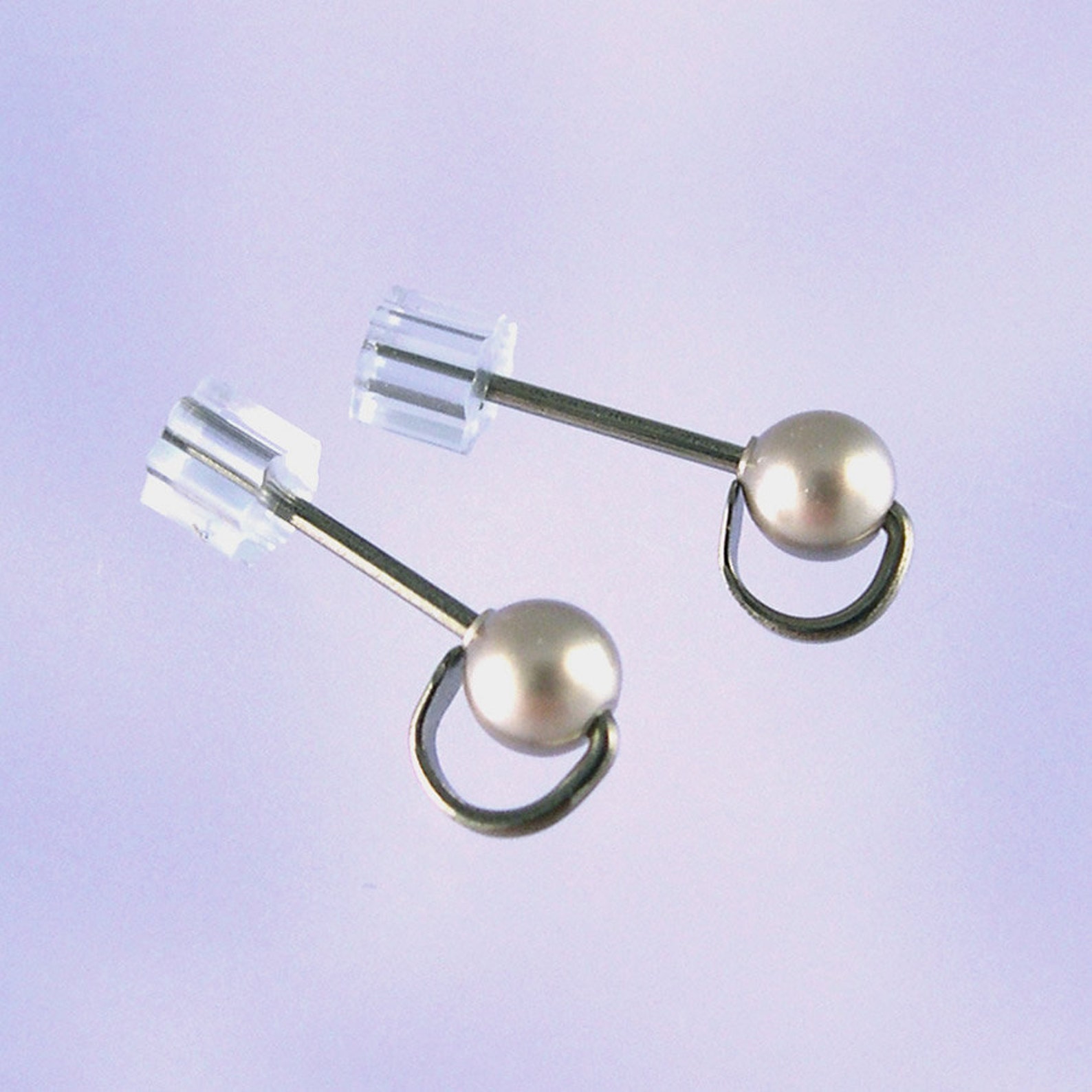Niobium stud earrings 4mm Swarovski faux pearls in Platinum Etsy