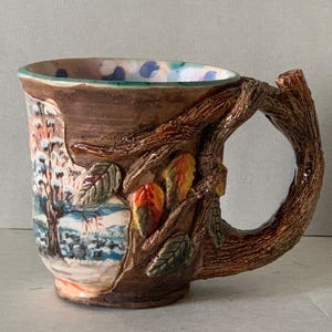 Nice cup with forest motifs, author&#39;s ceramic, handmade, art handmade gifts, original art, unique product, ceramic tea cup, original ceramic