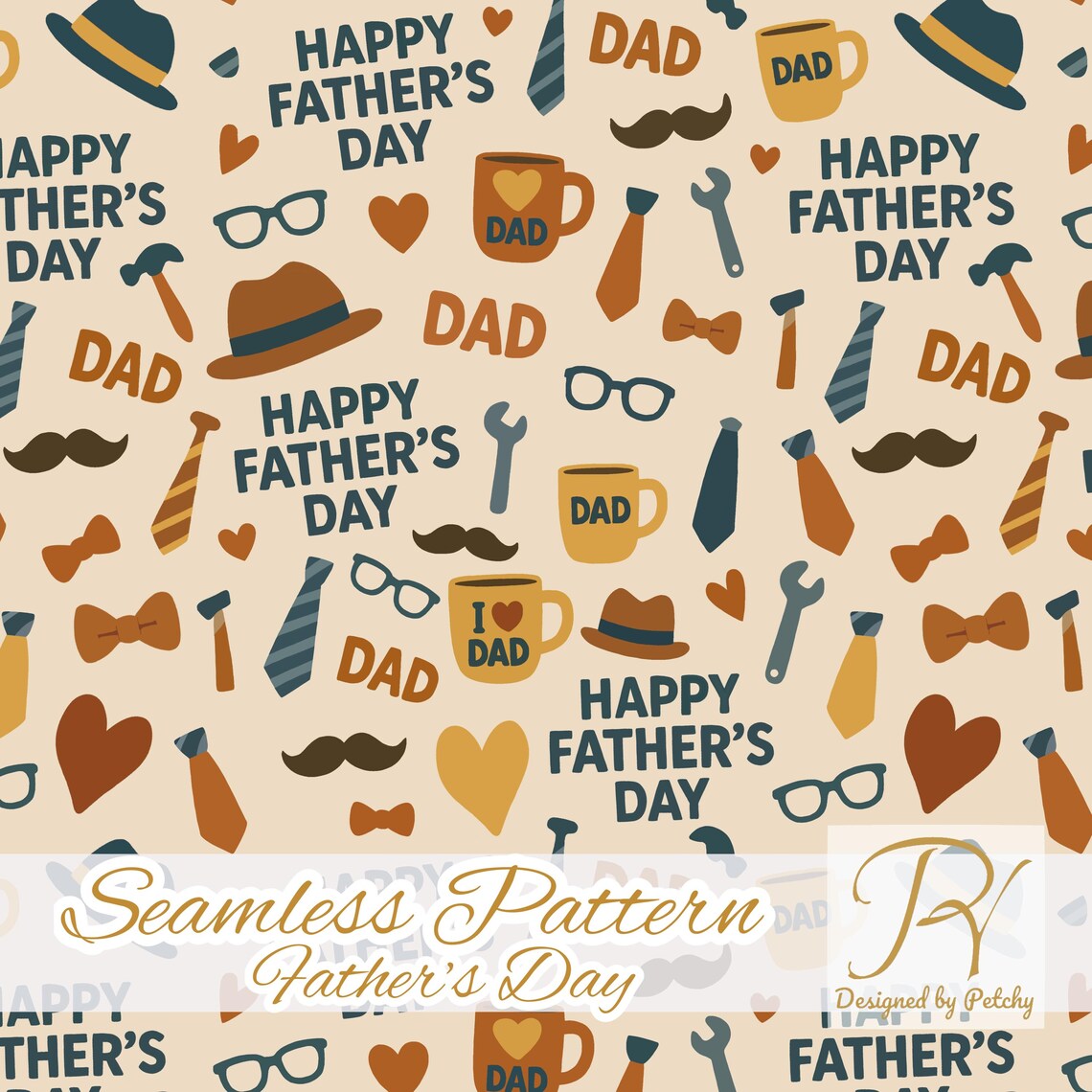 Father’s Day Seamless Pattern PNG JPEG | Cute Dad Icons Mug Tie ...